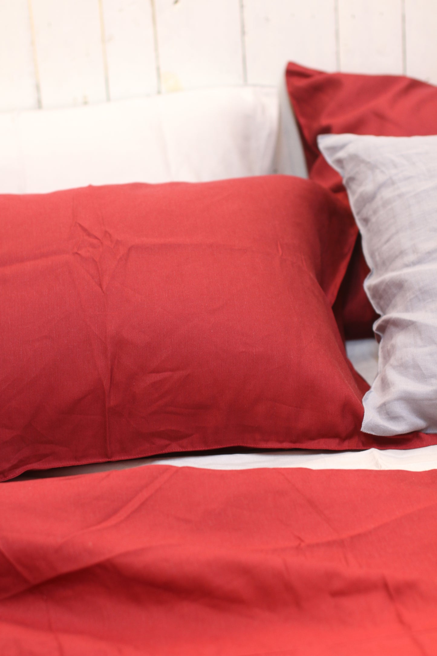 Wine Red Linen Bedding Sets 4 pieces