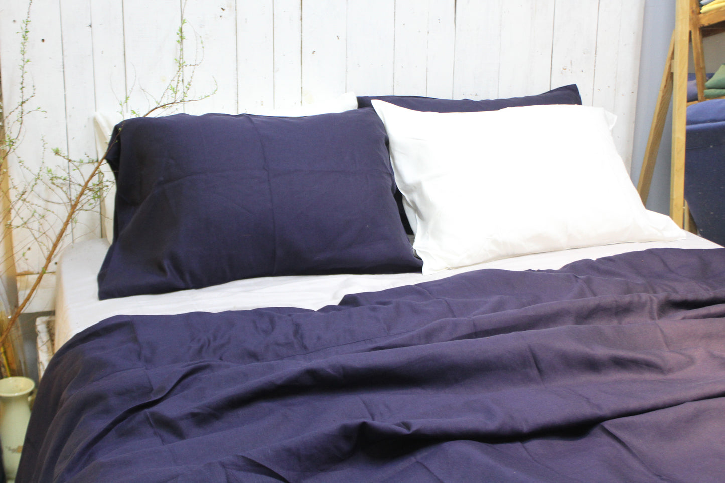 Deep Navy Bamboo Linen Bedding Sets 4 pieces