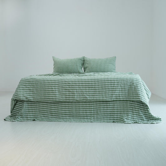 Green Caro French Linen Bedding Sets (4 pieces) - Yarn Dyeing