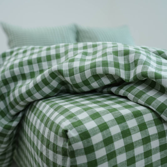 Green Caro French Linen Bedding Sets (4 pieces) - Yarn Dyeing