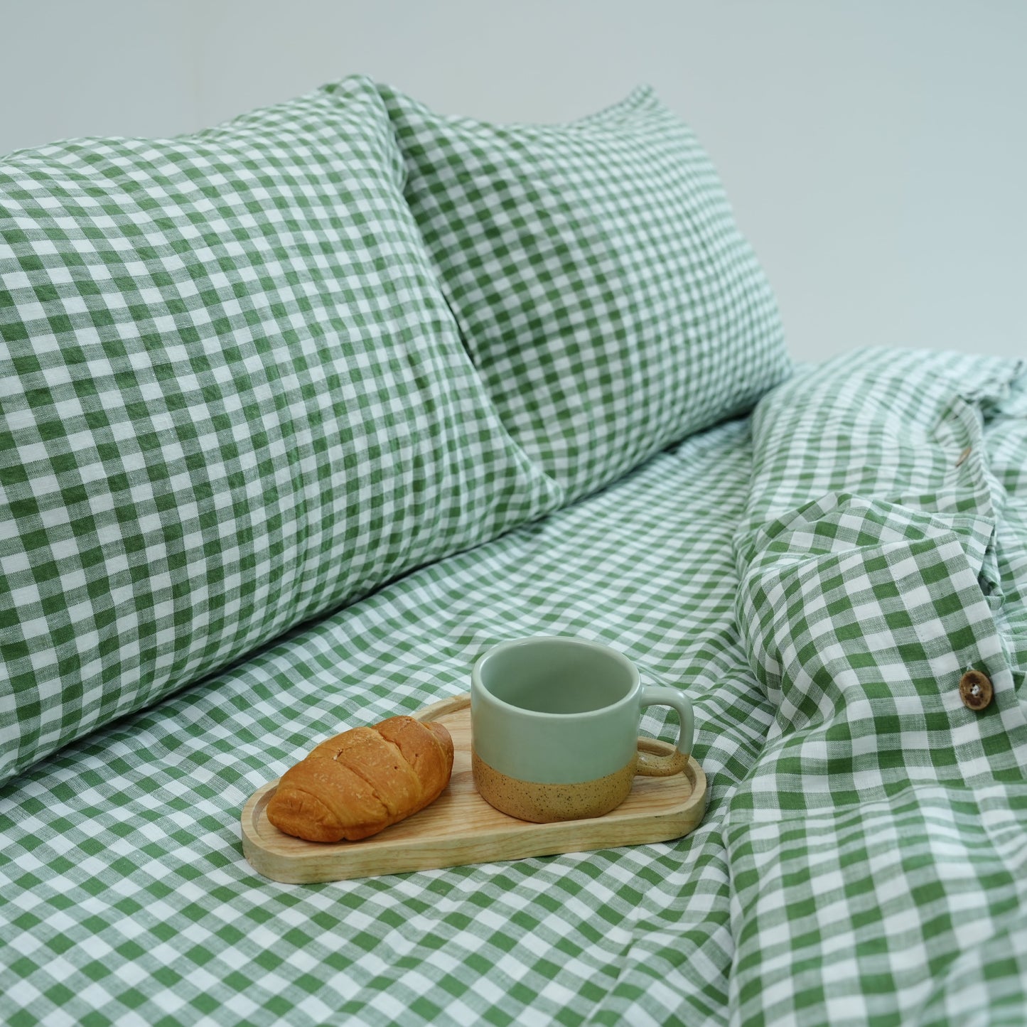 Green Caro French Linen Bedding Sets (4 pieces) - Yarn Dyeing