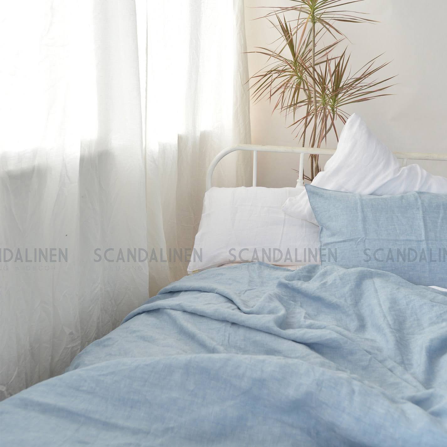 Blue French Linen Bedding Sets (4 pieces) - Yarn Dyeing