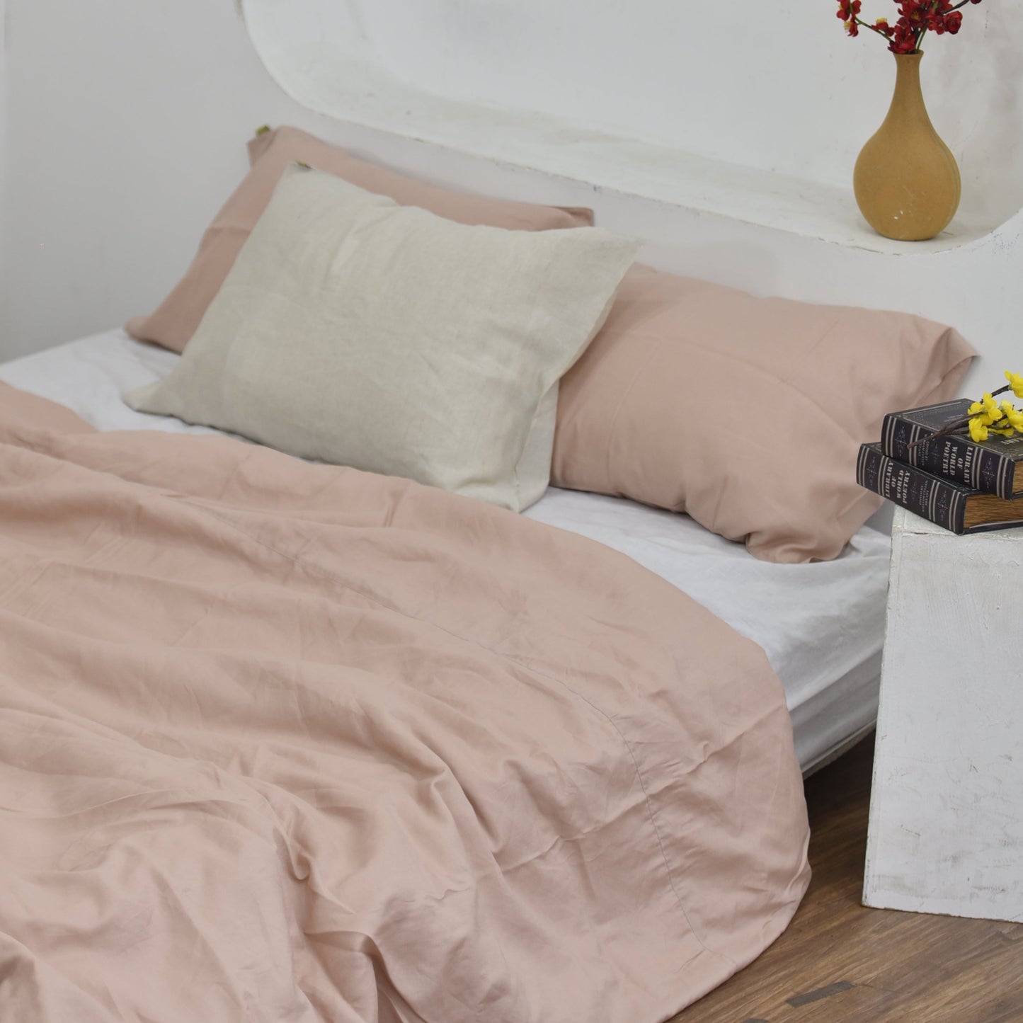 Coral Bamboo Linen Duvet Cover Set 63