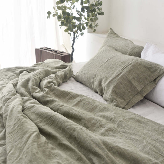 Asparagus French Linen Duvet Cover+2 Pillowcases Set - Yarn Dyeing 45