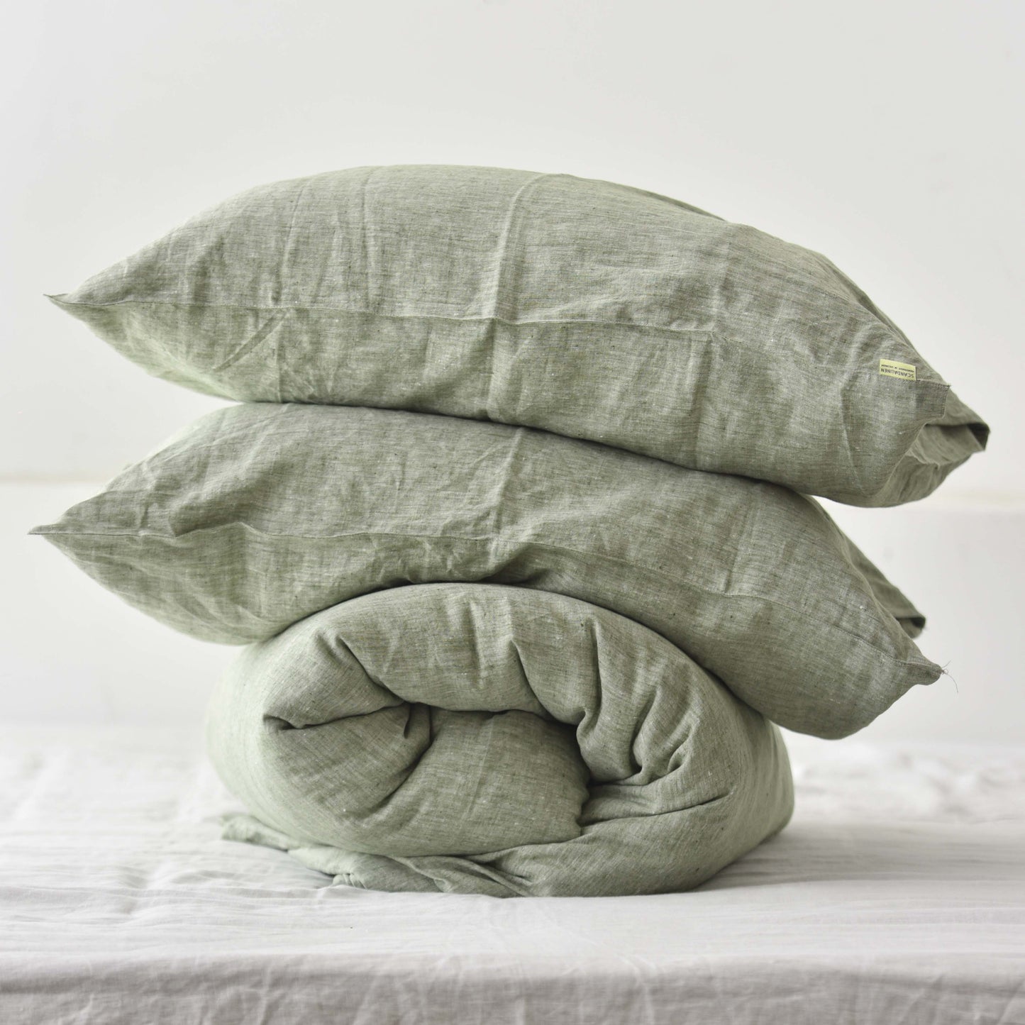 Asparagus French Linen Duvet Cover+2 Pillowcases Set - Yarn Dyeing 45