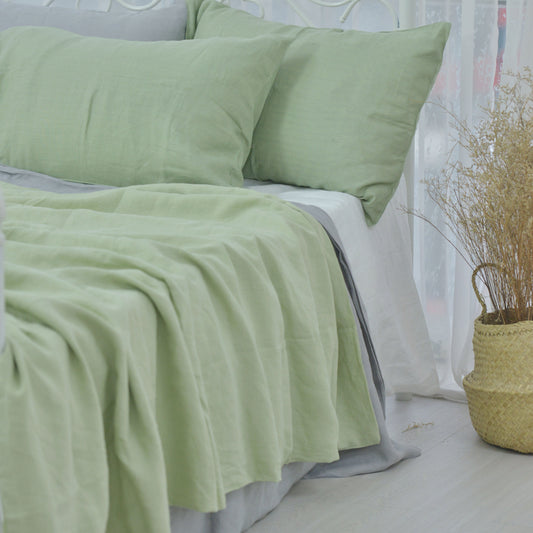 Avocado French Linen Bedding Sets (4 pieces) - Plain Dyeing