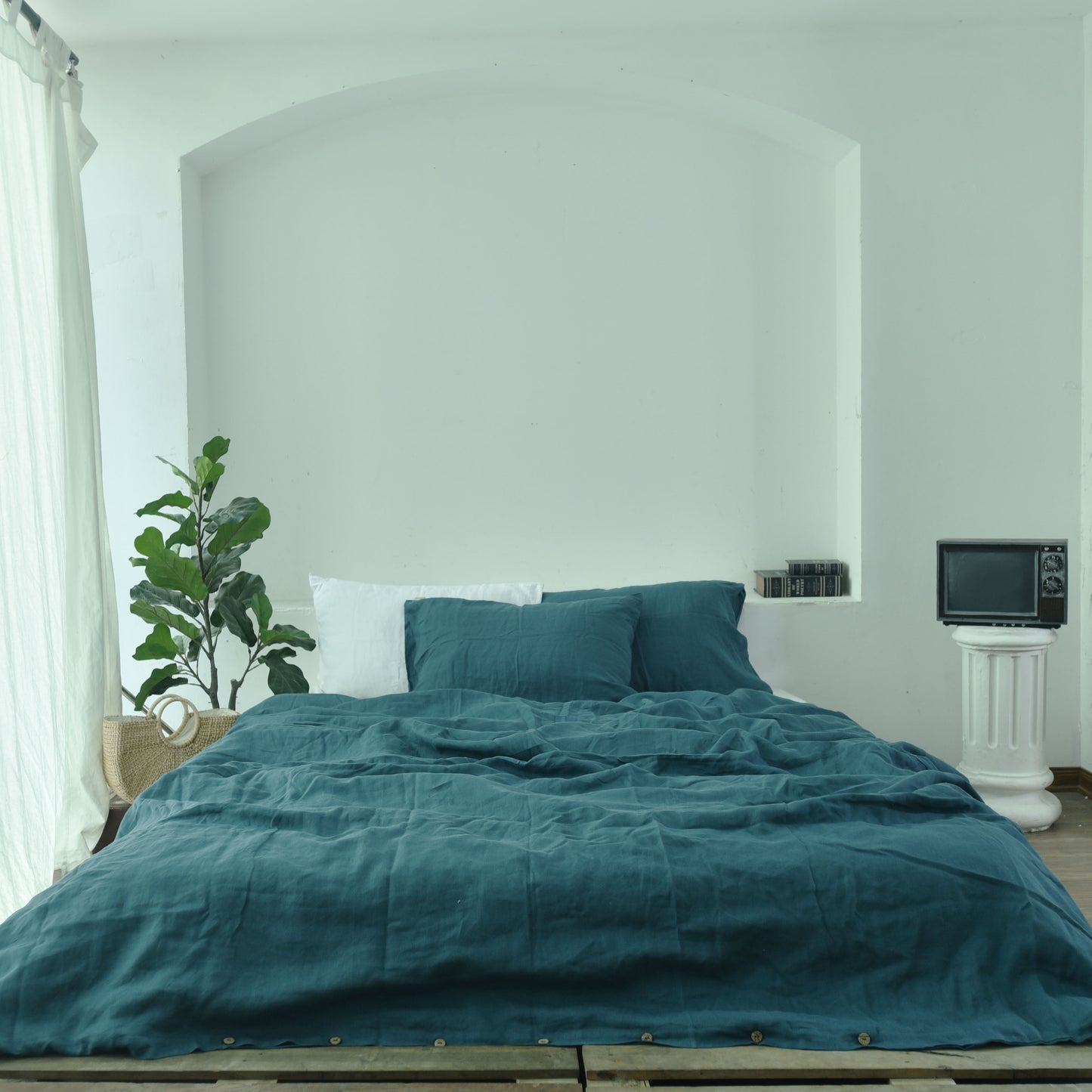 Azure French Linen Duvet Cover - Plain Dyeing 36