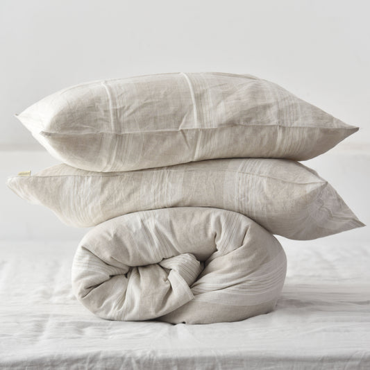 Big Striped French Linen Duvet Cover+2 Pillowcases Set - Yarn Dyeing 61