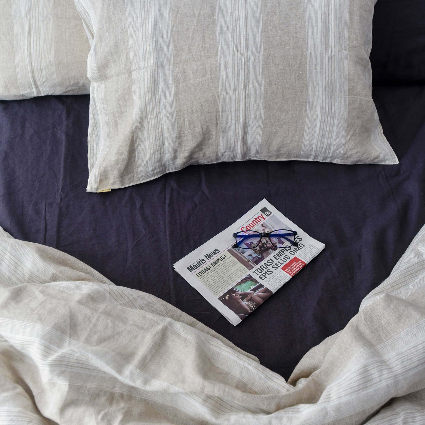 Big Striped French Linen Bedding Sets (4 pieces) - Yarn Dyeing