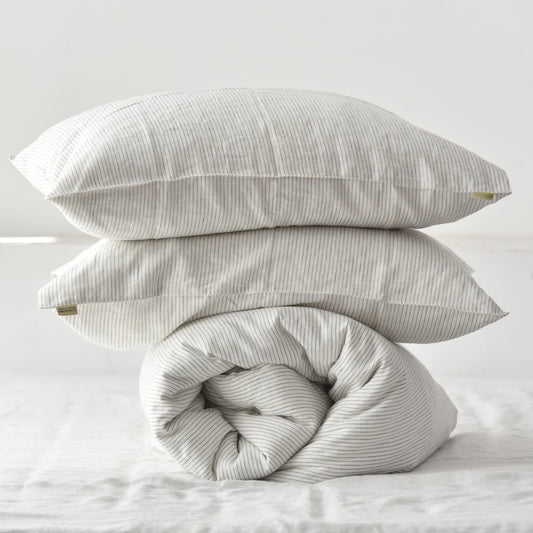 Black Striped French Linen Duvet Cover+2 Pillowcases Set - Yarn Dyeing 59