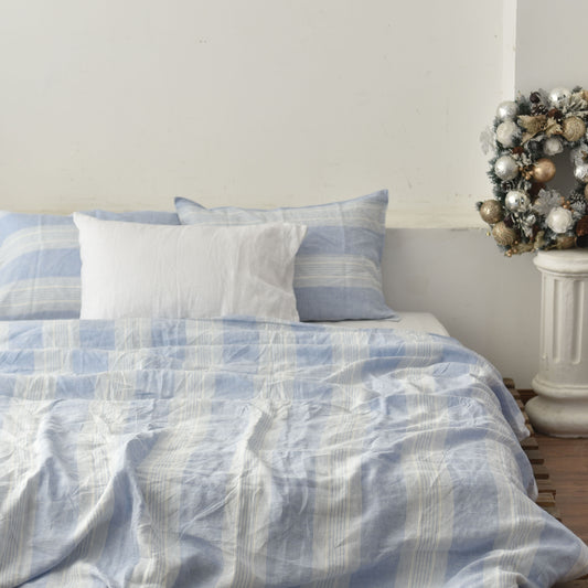 Blue Striped French Linen Duvet Cover - Yarn Dyeing 60