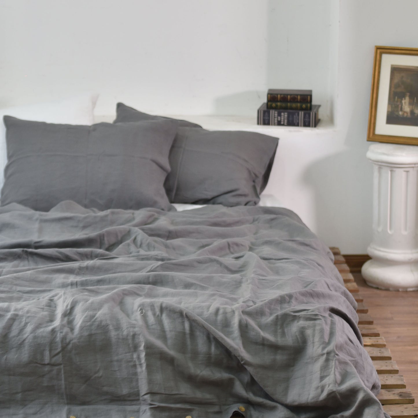 Charcoal French Linen Duvet Cover - Plain Dyeing 19