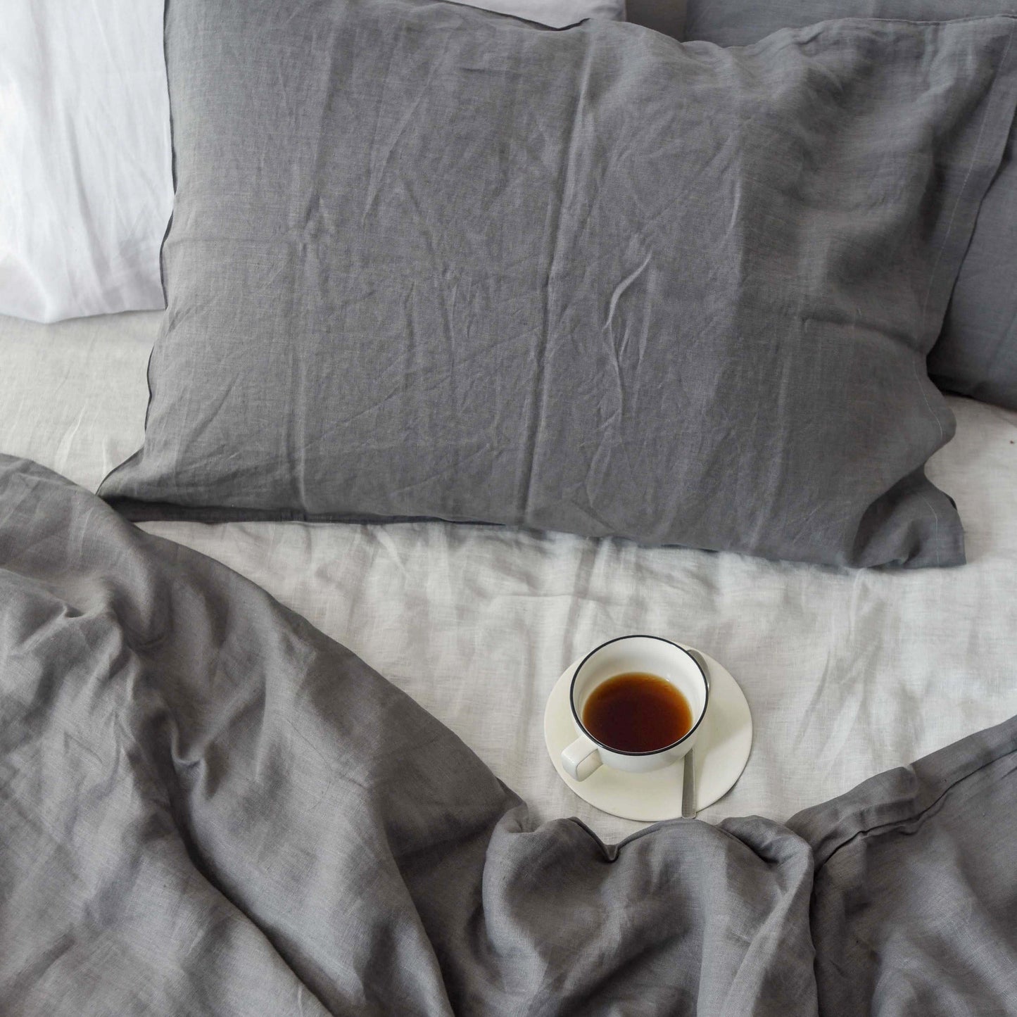 Charcoal French Linen Bedding Sets (4 pieces) - Plain Dyeing