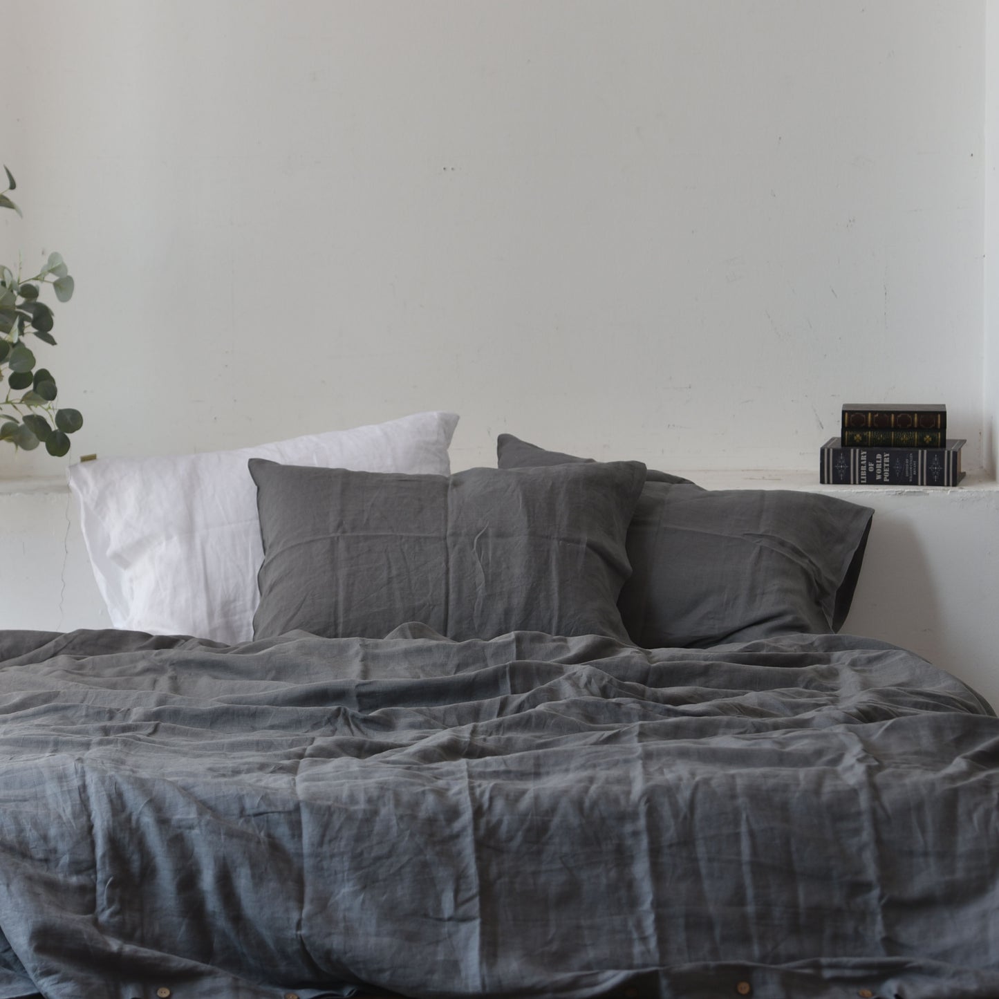 Charcoal French Linen Duvet Cover - Plain Dyeing 19