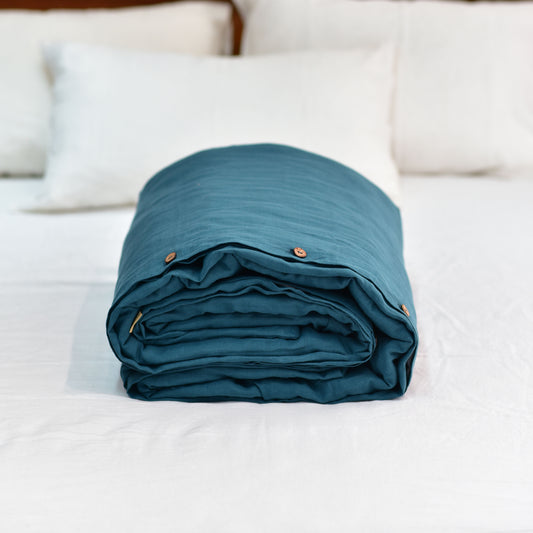 Azure French Linen Duvet Cover - Plain Dyeing 36