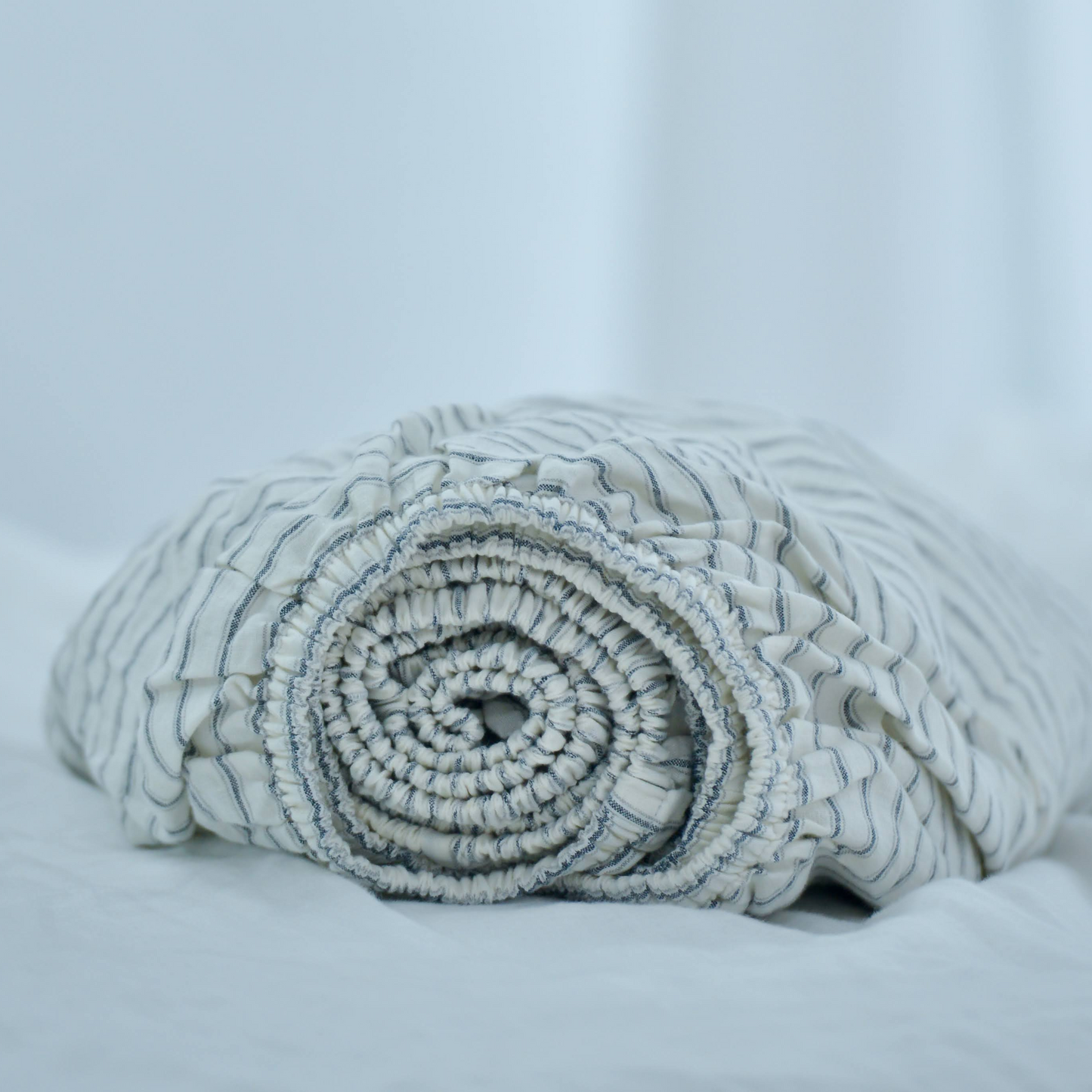 Ivory Striped French Linen Fitted Sheet - Yarn Dyeing 64