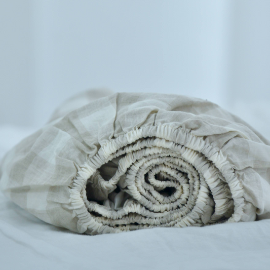 Grid French Linen Fitted Sheet - Yarn Dyeing 58