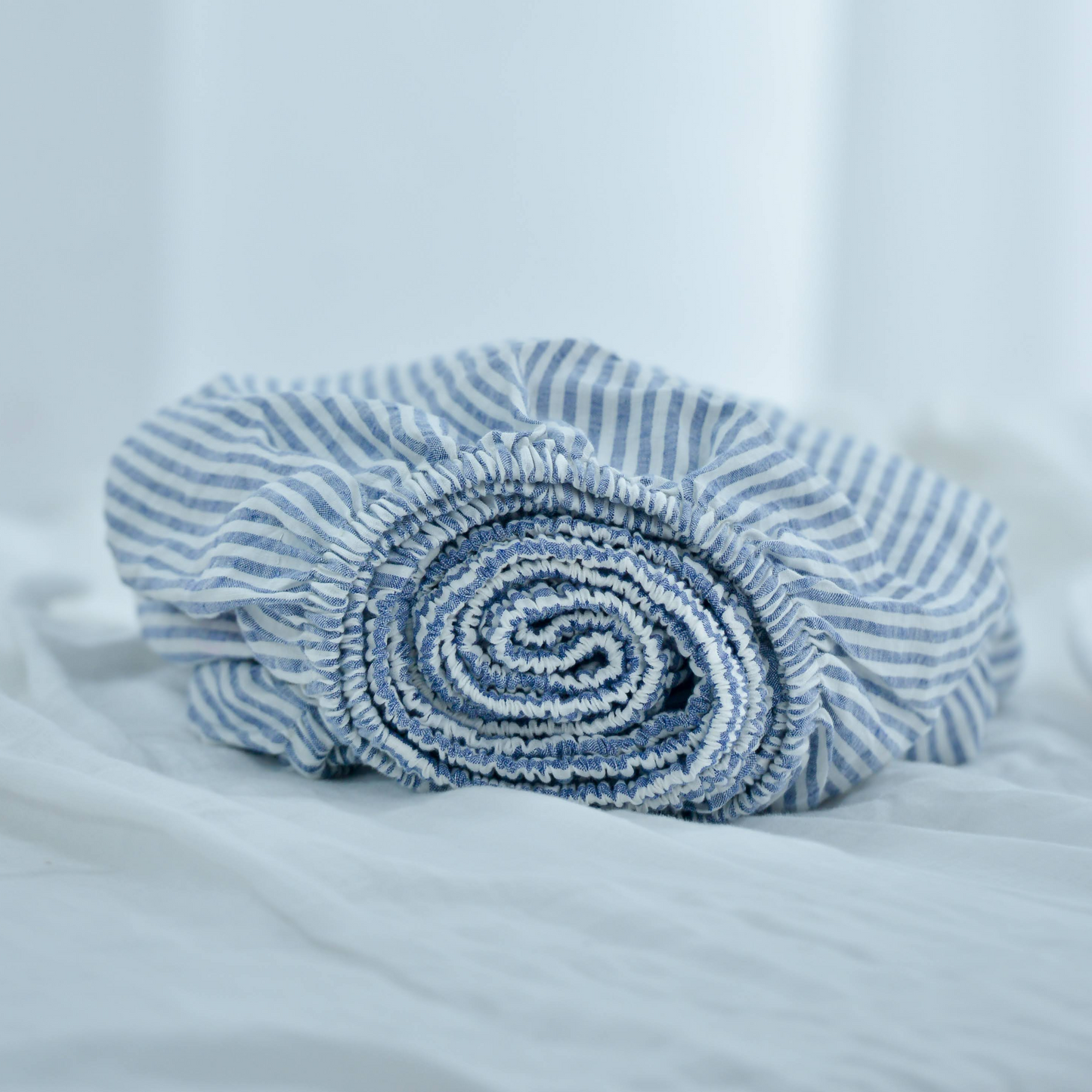 Navy Striped French Linen Fitted Sheet - Yarn Dyeing 50