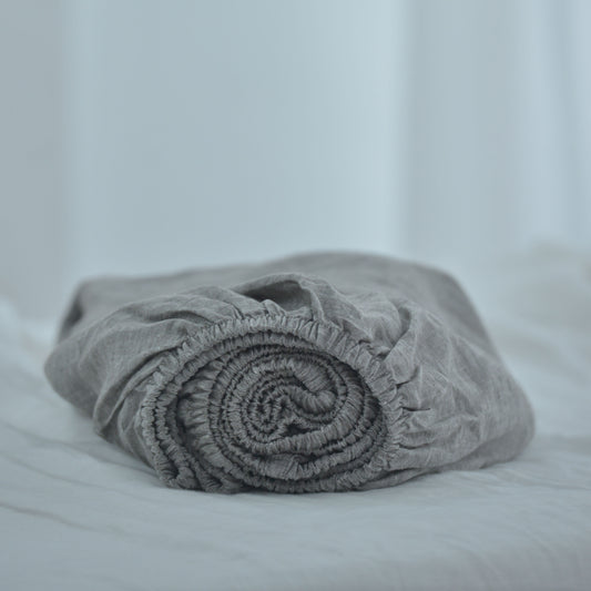 Gray French Linen Fitted Sheet - Yarn Dyeing 40