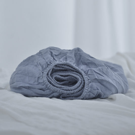 Steel French Linen Fitted Sheet - Plain Dyeing 24