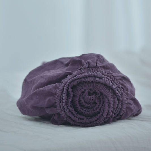 Violet French Linen Fitted Sheet - Plain Dyeing 16