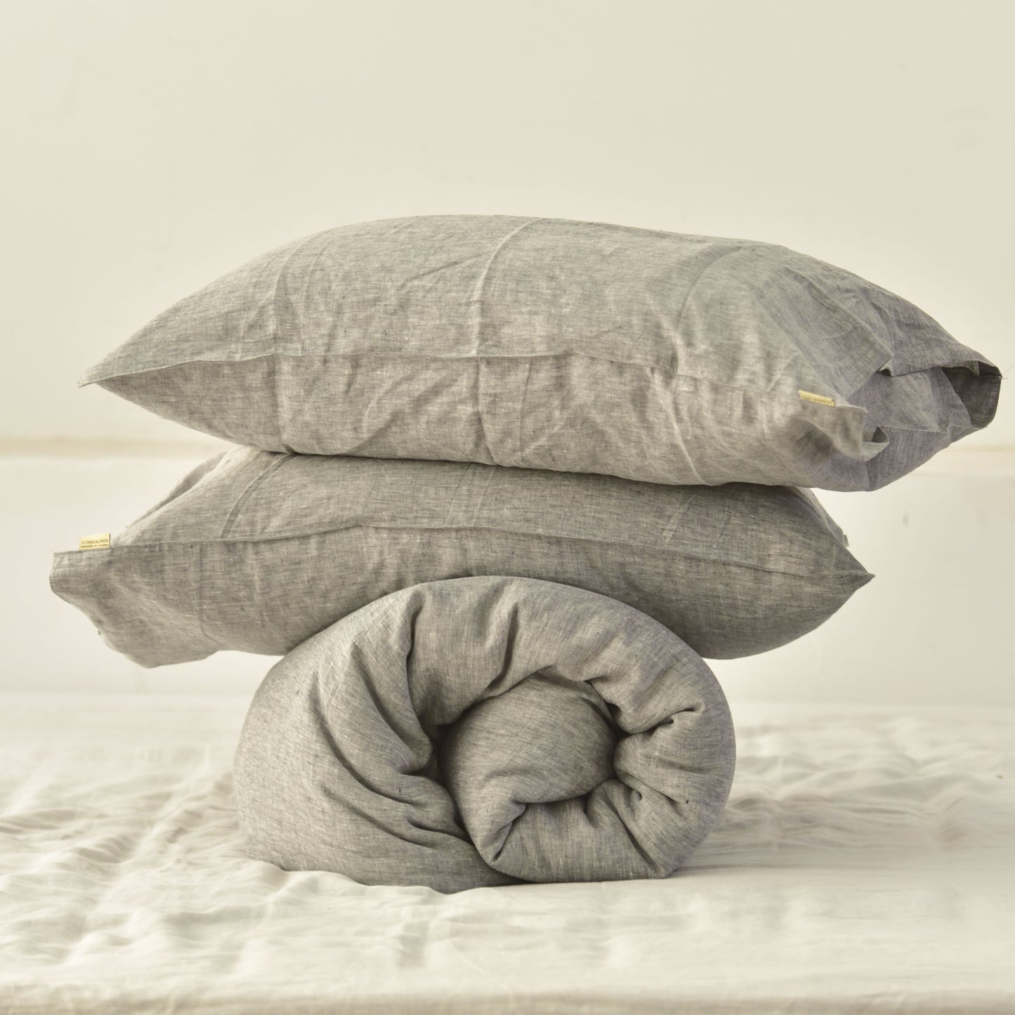 Gray French Linen Duvet Cover+2 Pillowcases Set - Yarn Dyeing 40