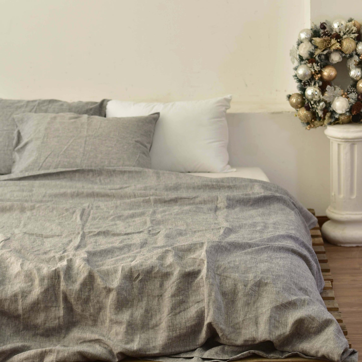 Light Gray French Linen Bedding Sets (4 pieces) - Yarn Dyeing