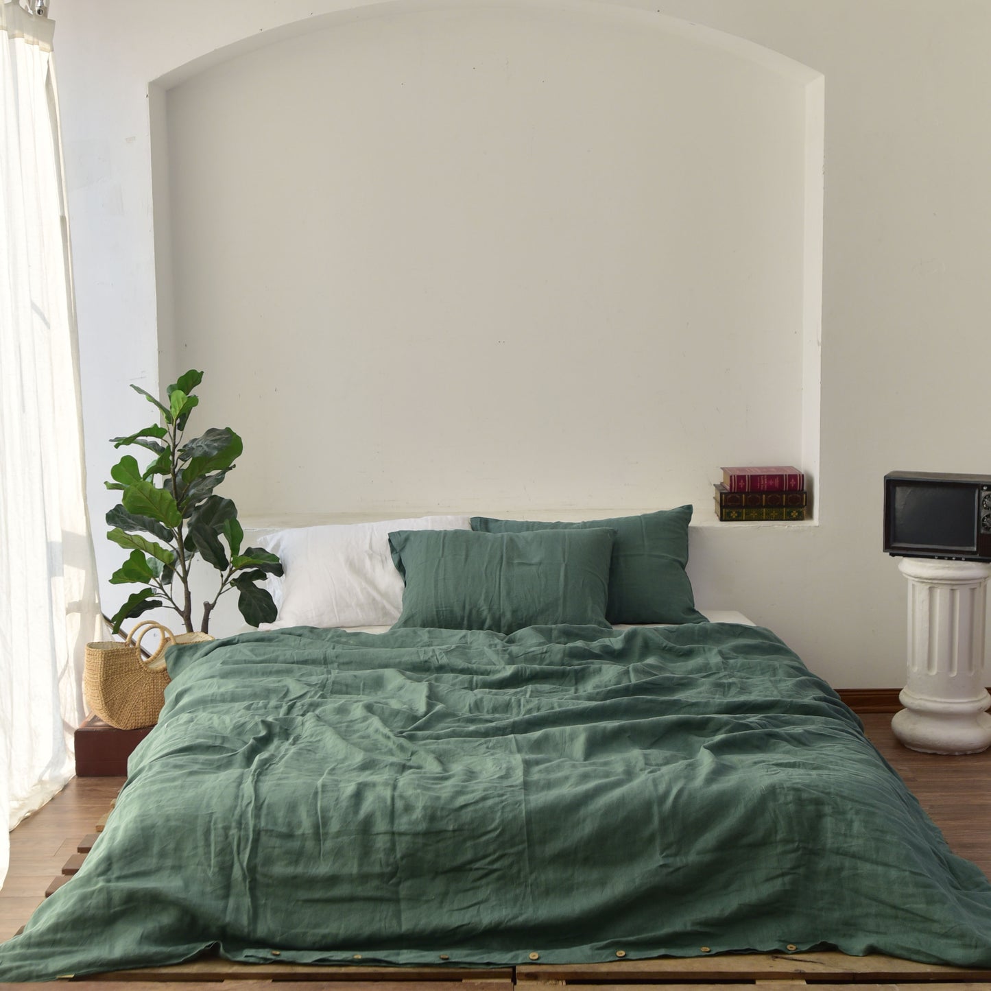 Green French Linen Duvet Cover - Plain Dyeing 25