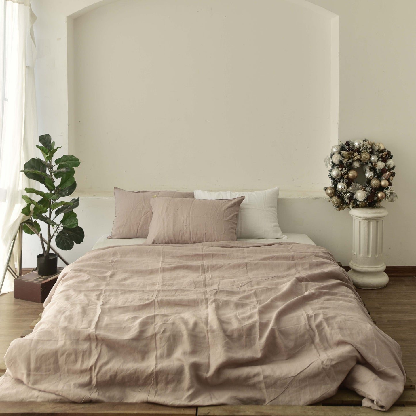 Light Brown French Linen Bedding Sets (4 pieces) - Plain Dyeing
