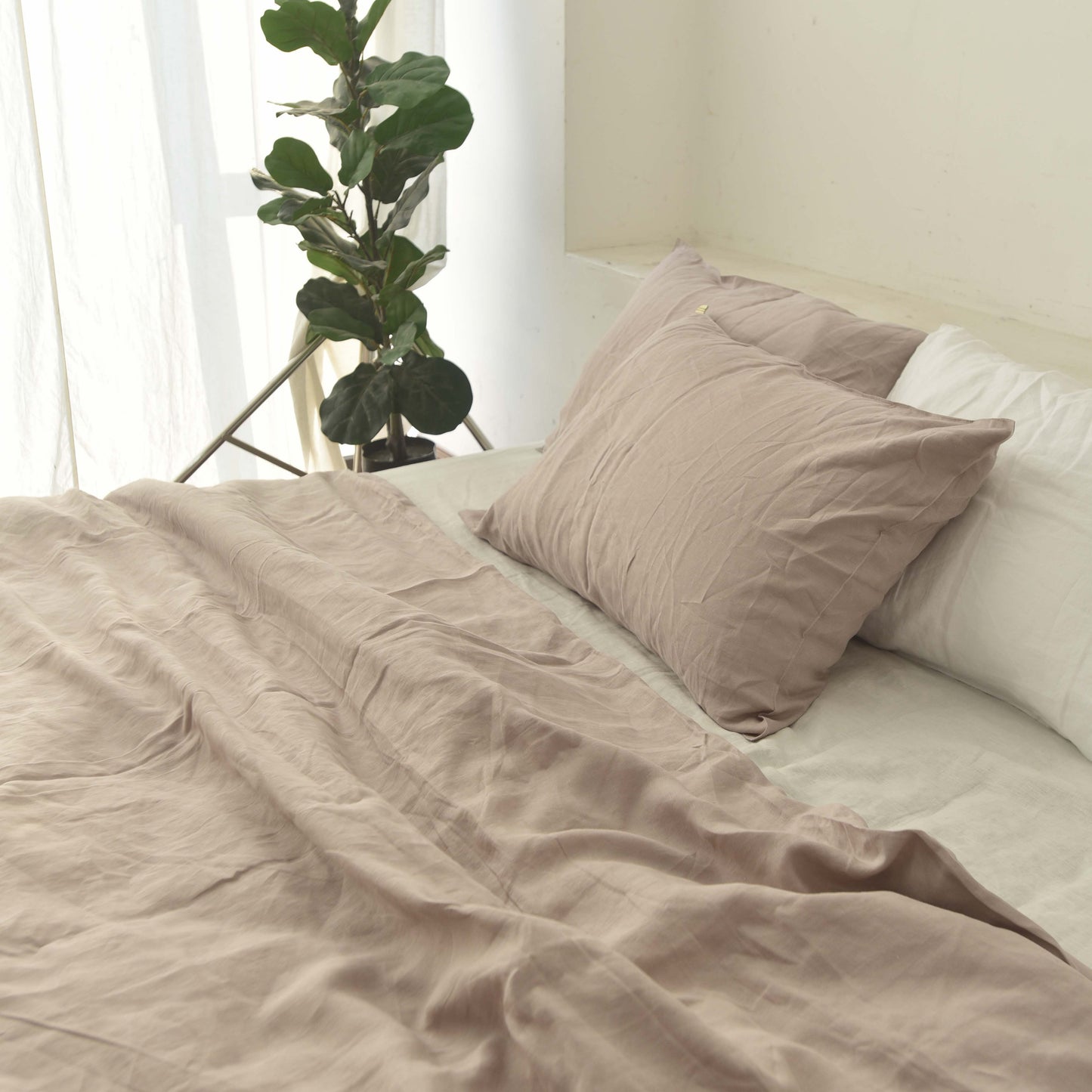Light Brown French Linen Bedding Sets (4 pieces) - Plain Dyeing