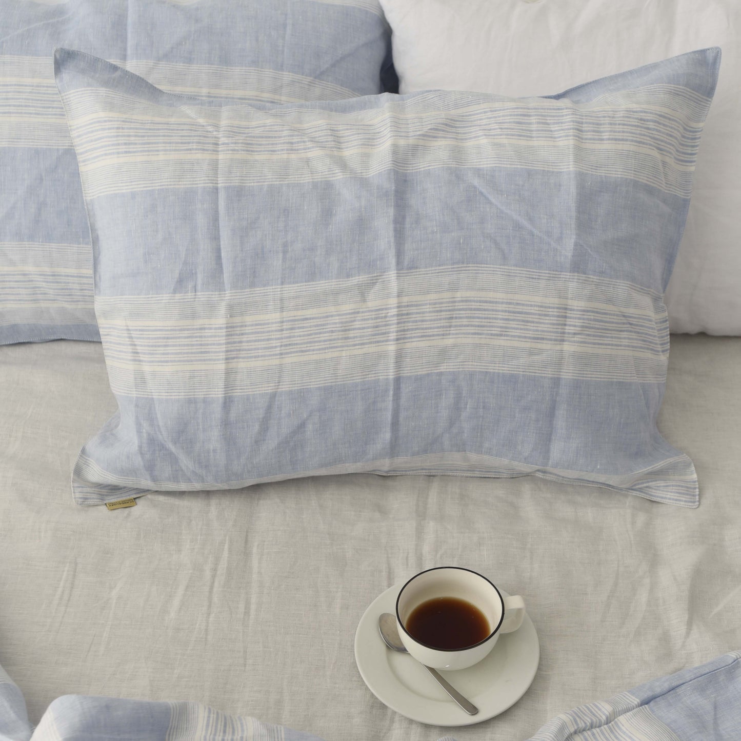 Blue Striped French Linen Pillowcase - Yarn Dyeing 60