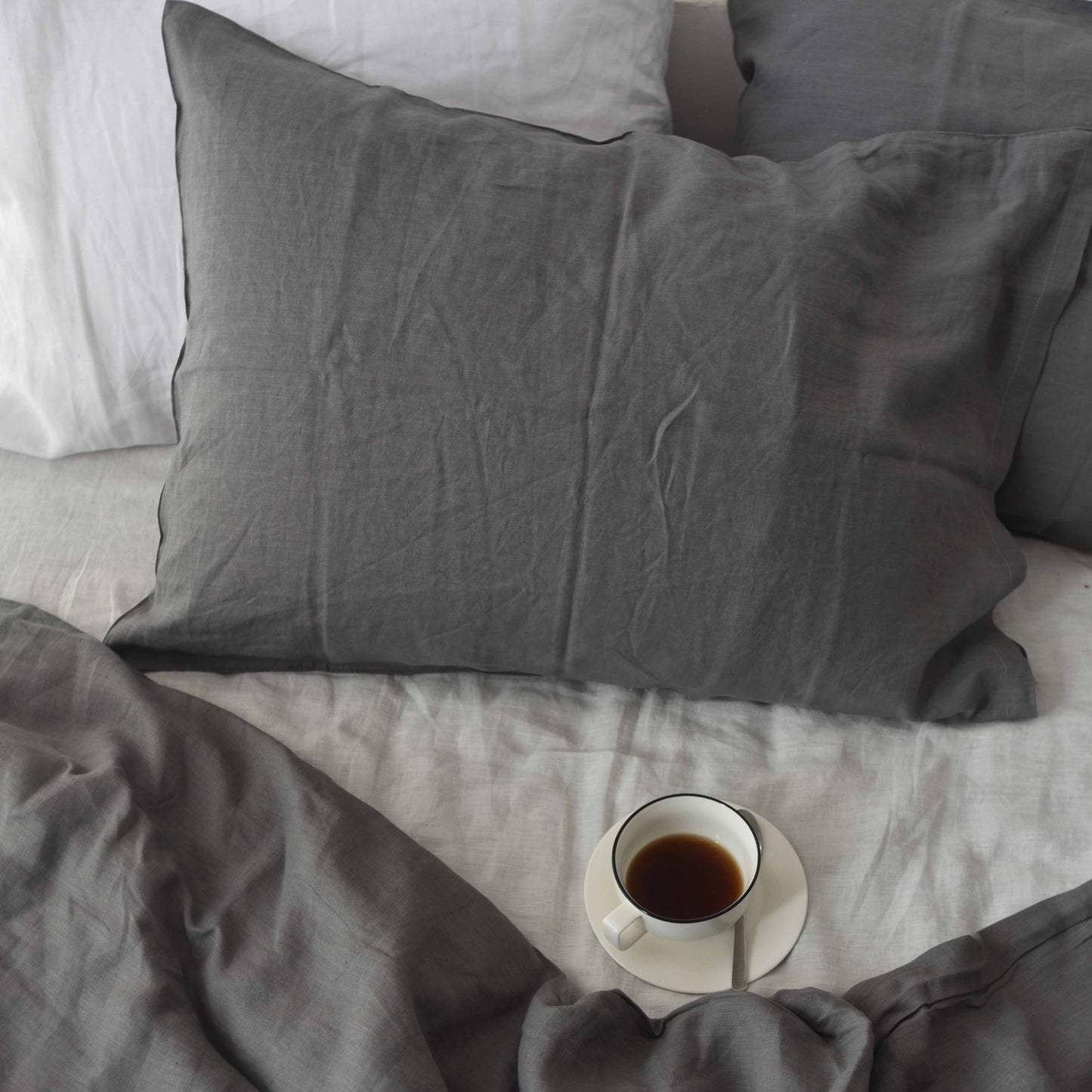 Charcoal French Linen Pillowcase - Plain Dyeing 19