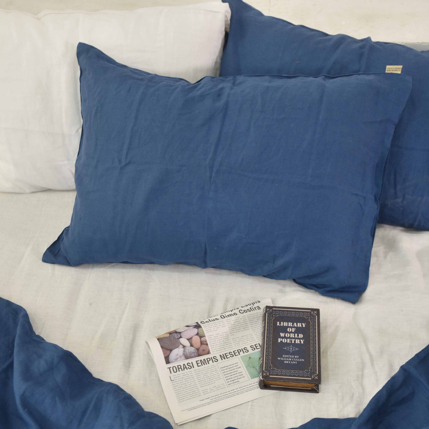 Navy French Linen Pillowcase - Plain Dyeing 12
