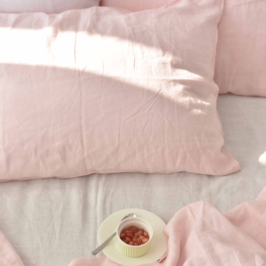 Peach French Linen Pillowcase - Plain Dyeing 01