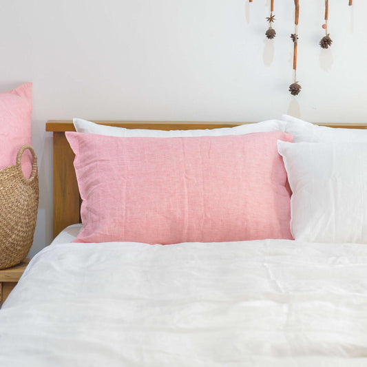 Red Pink French Linen Pillowcase - Yarn Dyeing 43