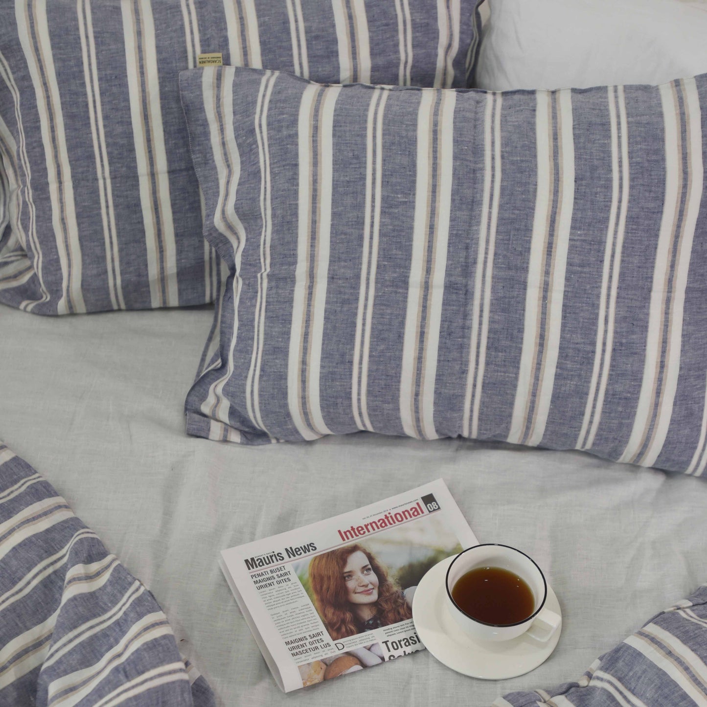 Wide Striped French Linen Pillowcase - Yarn Dyeing 55