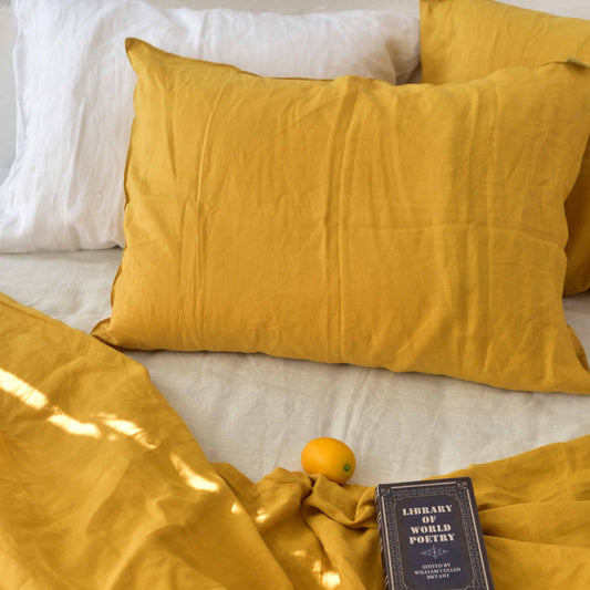 Yellow French Linen Pillowcase - Plain Dyeing 34