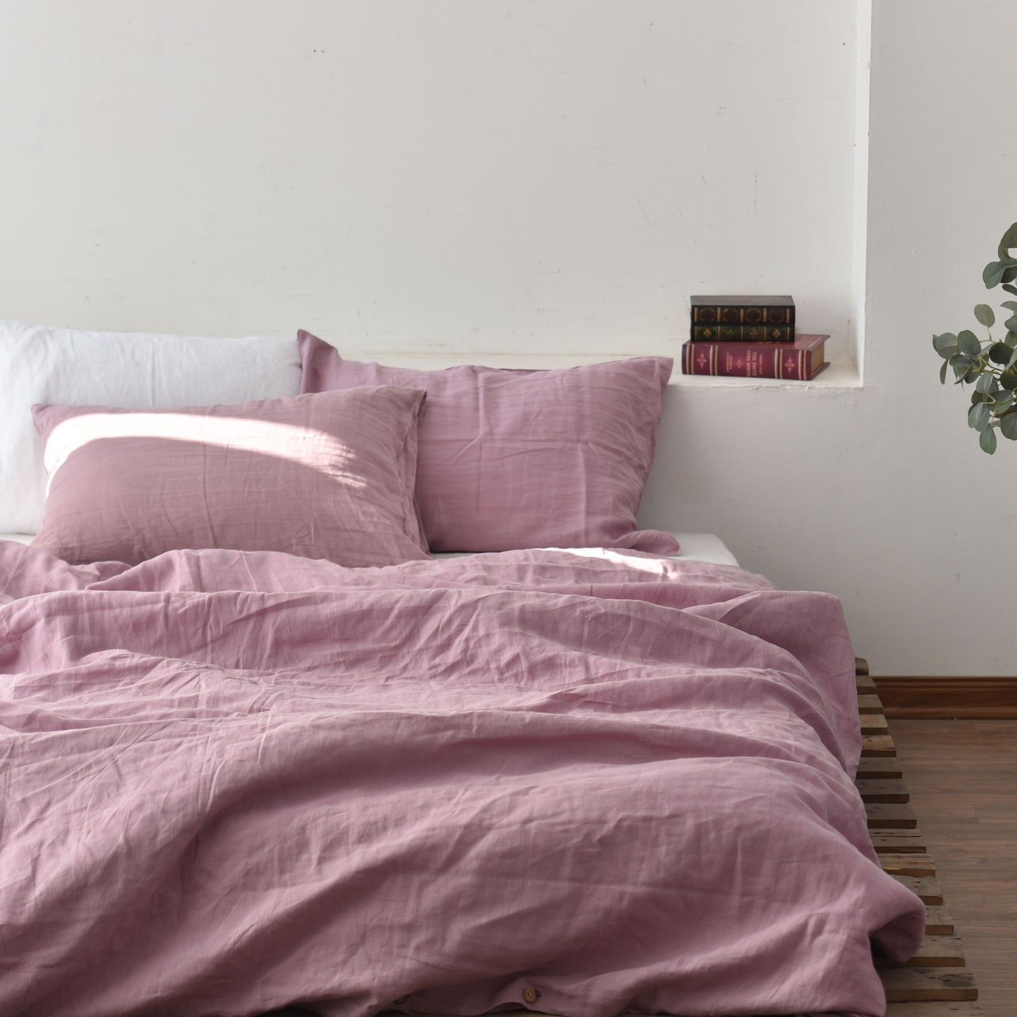 Orange French Linen Duvet Sheet Set (4 pieces) - Plain Dyeing