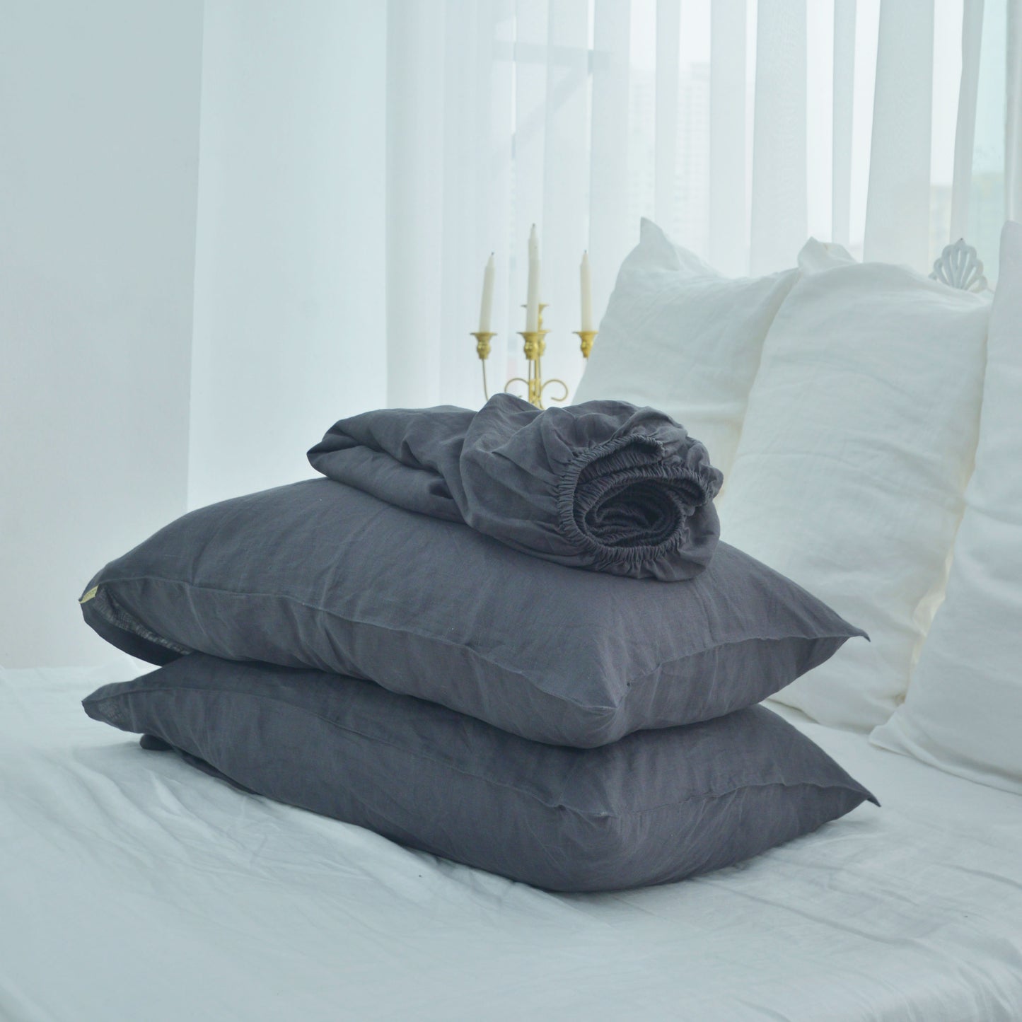 Dark French Linen Fitted Sheet - Plain Dyeing 08