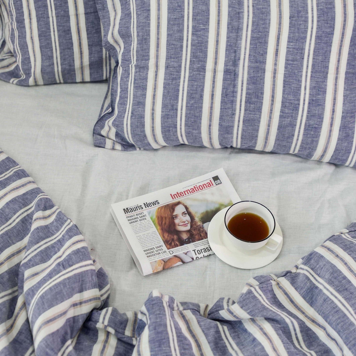 Wide Striped French Linen Bedding Sets (4 pieces) - F55 Yarn Dyeing