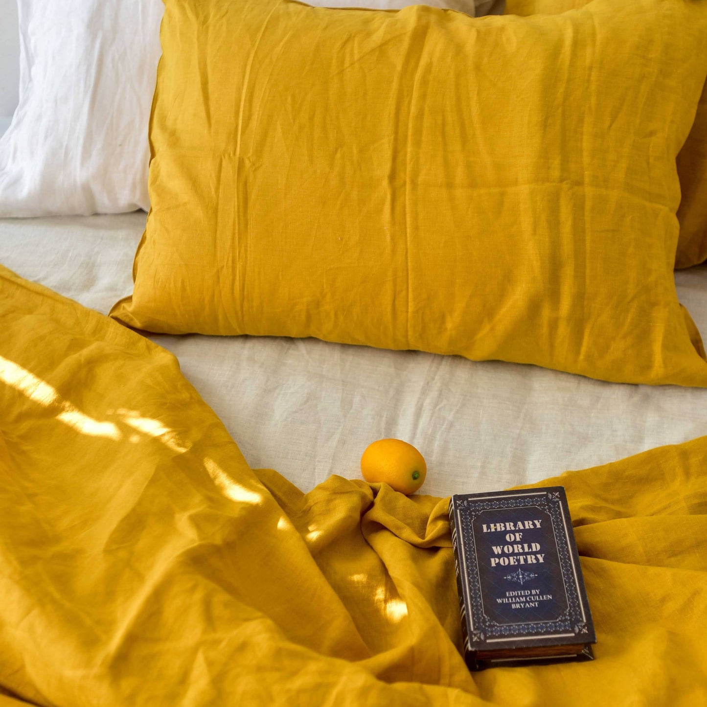 Yellow French Linen Duvet Cover+2 Pillowcases Set - Plain Dyeing 34