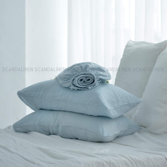 Sky French Linen Fitted Sheet - Plain Dyeing 09