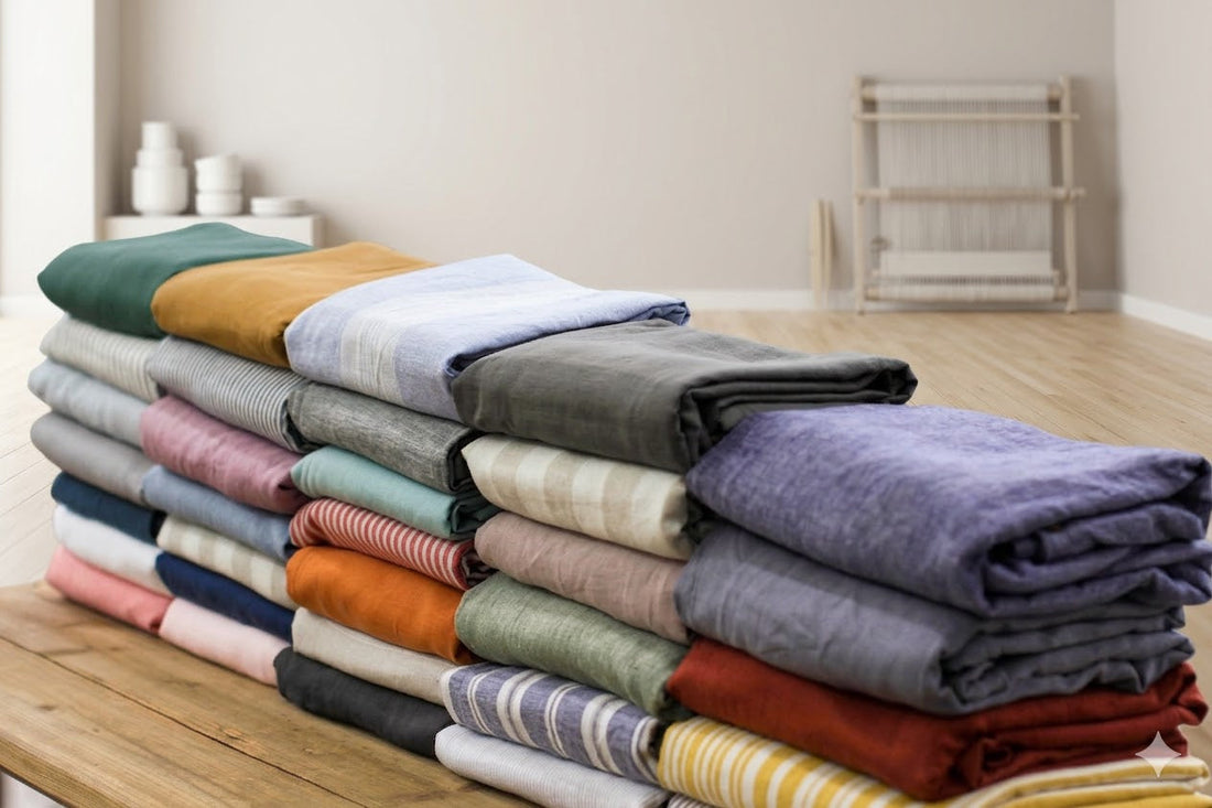 Best linen bedding colors 2025-2026 featuring warm ochre, sage green, terracotta and coastal blue French linen sheets