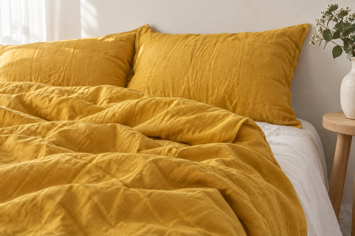 How to Style Mustard Yellow Linen Bedding