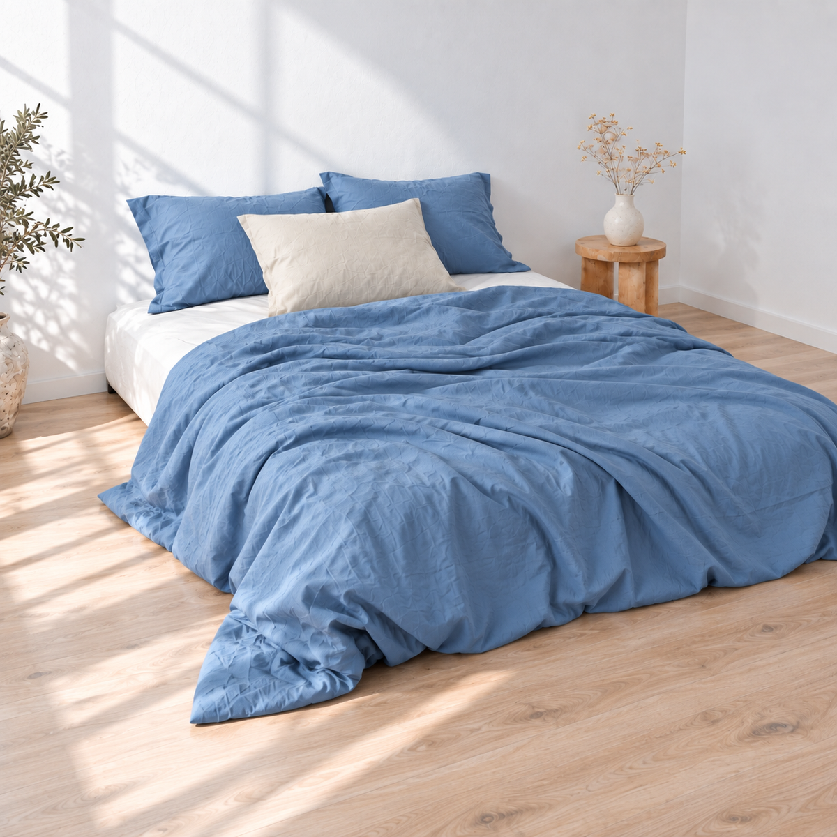 Cerulean Bamboo Linen Duvet Cover Set – 4-Piece | 45% Linen 55% Bamboo Rayon