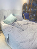 Hand-Quilted French Linen Blanket – Chambray Grey