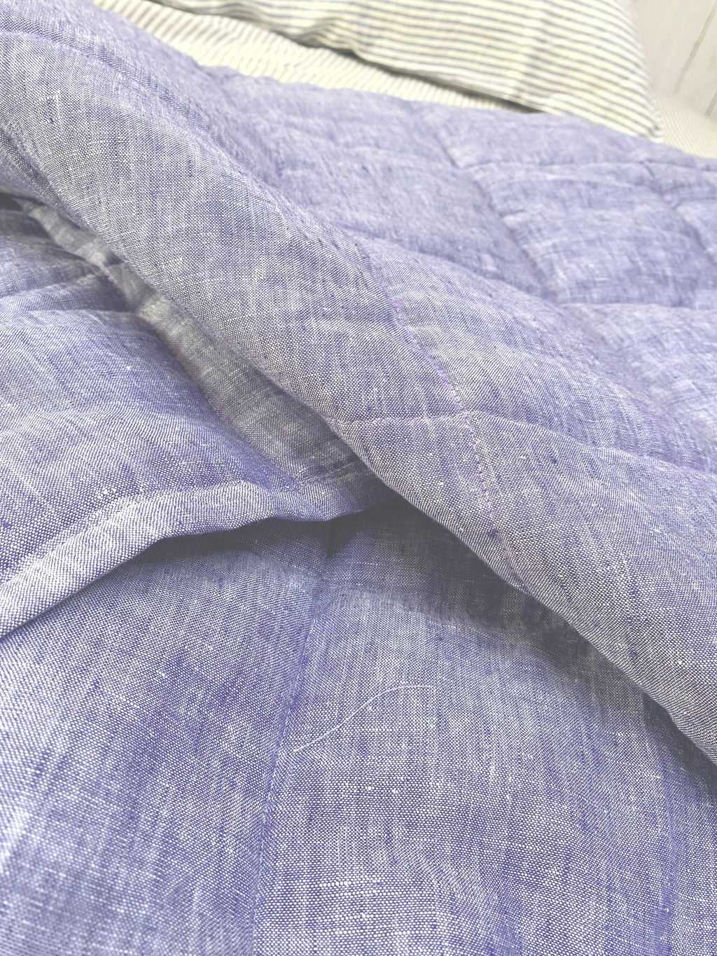 Hand-Quilted French Linen Blanket – Denim Blue