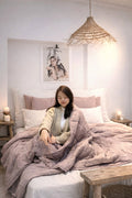 Hand-Quilted French Linen Blanket – Dusty Rose