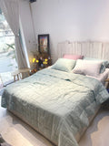 Hand-Quilted French Linen Blanket – Eucalyptus Sage