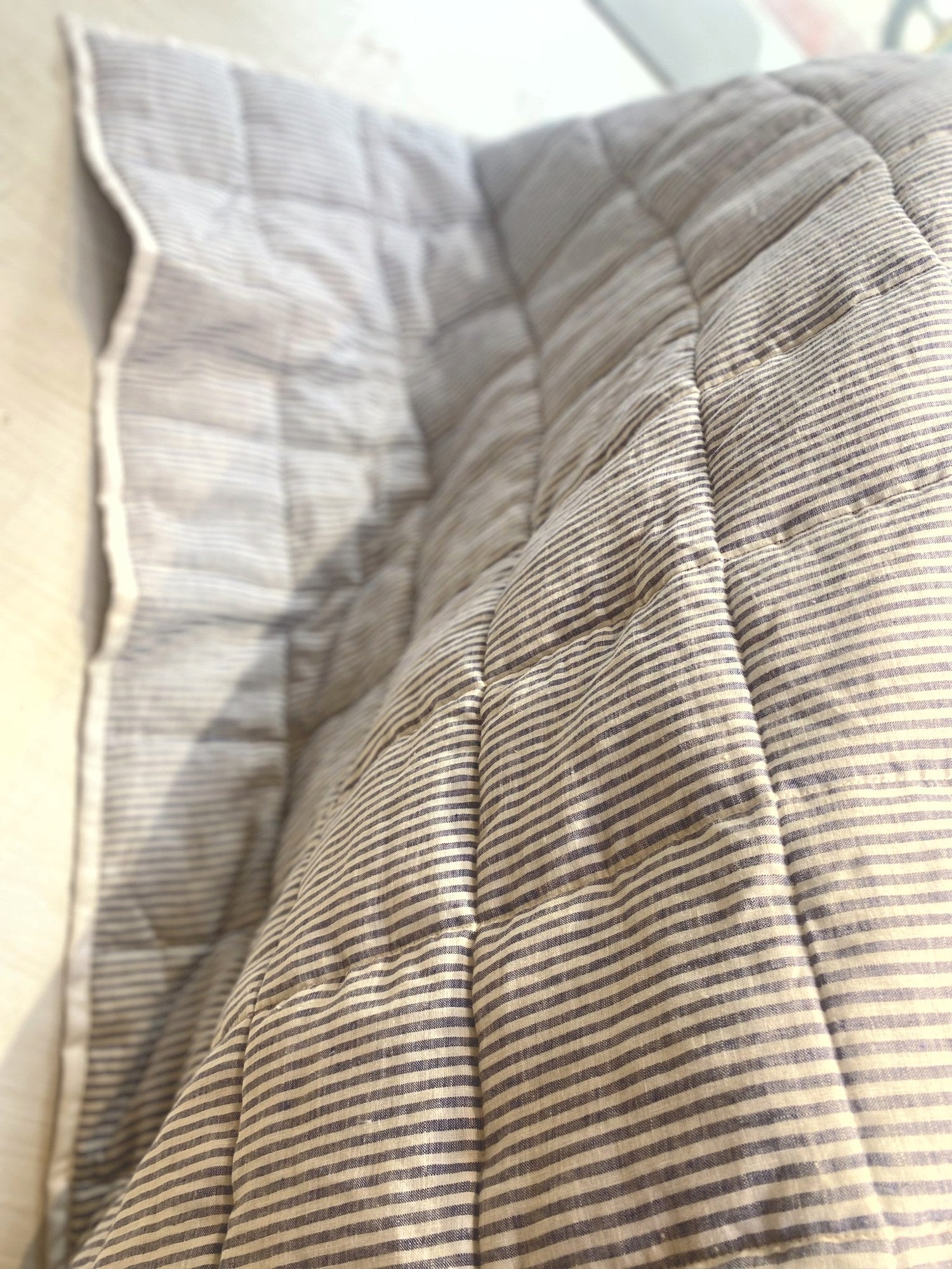Hand-Quilted French Linen Blanket – Mushroom Taupe